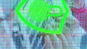 Animation of digital online security padlock icon over schoolchildren using laptop computer at school. Education business social media network interface concept digital composite. - Powered by Shutterstock - Get 15% off with code: PIKWIZARD15