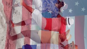 Animation of flag of usa over caucasian senior friends on beach in summer. Usa, american patriotism, national flag and lifestyle concept digitally generated video. - Powered by Shutterstock - Get 15% off with code: PIKWIZARD15