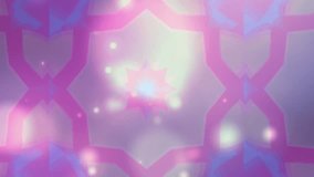 Animation of kaleidoscopic colourful pink and purple shapes moving hypnotically in a seamless loop over floating glowing lights. Colour, light and movement concept digitally generated image - Powered by Shutterstock - Get 15% off with code: PIKWIZARD15
