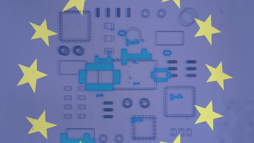 European Union stars over digital cityscape with binary code. Technology, innovation, data, cyber, network, futuristic - Powered by Shutterstock - Get 15% off with code: PIKWIZARD15