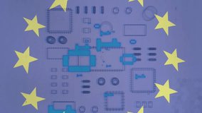 European Union stars over digital cityscape with binary code. Technology, innovation, data, cyber, network, futuristic - Powered by Shutterstock - Get 15% off with code: PIKWIZARD15
