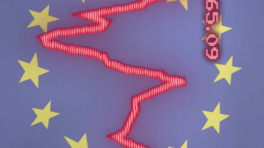 Stock market decline animation over European Union stars and broken rocks. Finance, economy, crisis, downfall, recession, graphics - Powered by Shutterstock - Get 15% off with code: PIKWIZARD15