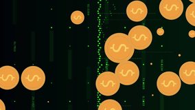 Animation of dollar sings and data processing over dark background. Global finances, data processing and digital interface concept digitally generated video. - Powered by Shutterstock - Get 15% off with code: PIKWIZARD15