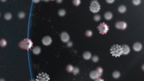 Animation of covid 19 cells floating over planet earth. global covid 19 pandemic, medicine and healthcare concept digitally generated video. - Powered by Shutterstock - Get 15% off with code: PIKWIZARD15
