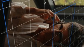 Animation of statistical data processing against caucasian woman talking on smartphone at office. Computer interface and business data technology concept - Powered by Shutterstock - Get 15% off with code: PIKWIZARD15