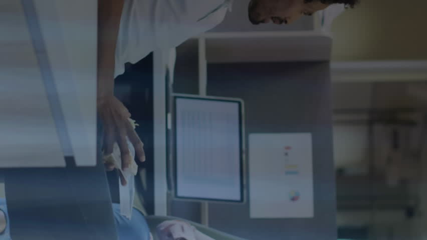 Animation of financial data processing over diverse business people in office. Global business, connections, computing, digital interface and data processing concept digitally generated video. - Powered by Shutterstock - Get 15% off with code: PIKWIZARD15