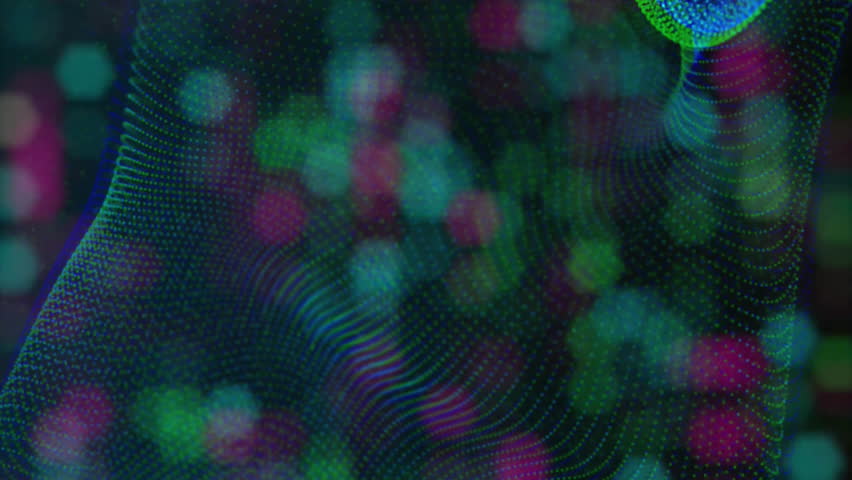 Animation of network waves over colourful twinkling light wall on dark background. Network, data, processing, digital interface, connection and communication, digitally generated video. - Powered by Shutterstock - Get 15% off with code: PIKWIZARD15