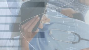 Animation of financial data processing over diverse female doctor and patients in waiting room. Global medicine, healthcare, finances and digital interface concept digitally generated video. - Powered by Shutterstock - Get 15% off with code: PIKWIZARD15