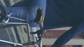 Animation of media icons over woman walking with bicycle. Business, social media and digital interface concept digitally generated video. - Powered by Shutterstock - Get 15% off with code: PIKWIZARD15