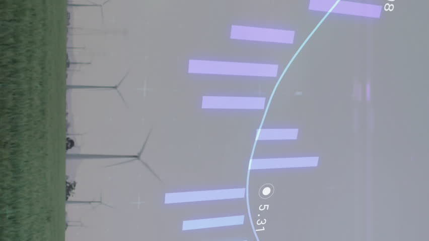 Wind turbines in field with financial data processing animation overlay. Renewable, energy, wind power, sustainability, finance, technology - Powered by Shutterstock - Get 15% off with code: PIKWIZARD15