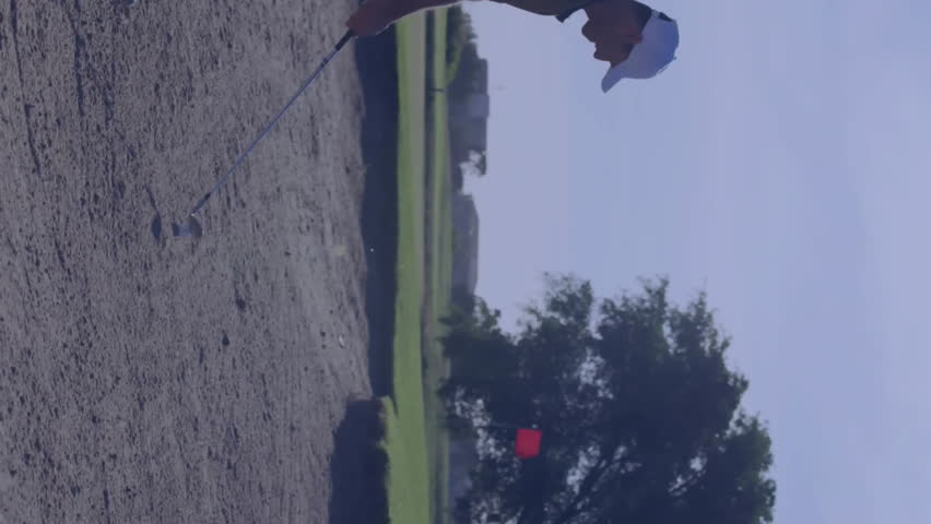 Golfer preparing swing in sand trap with data processing animation overlay. sports, athlete, technology, analysis, performance, training - Powered by Shutterstock - Get 15% off with code: PIKWIZARD15