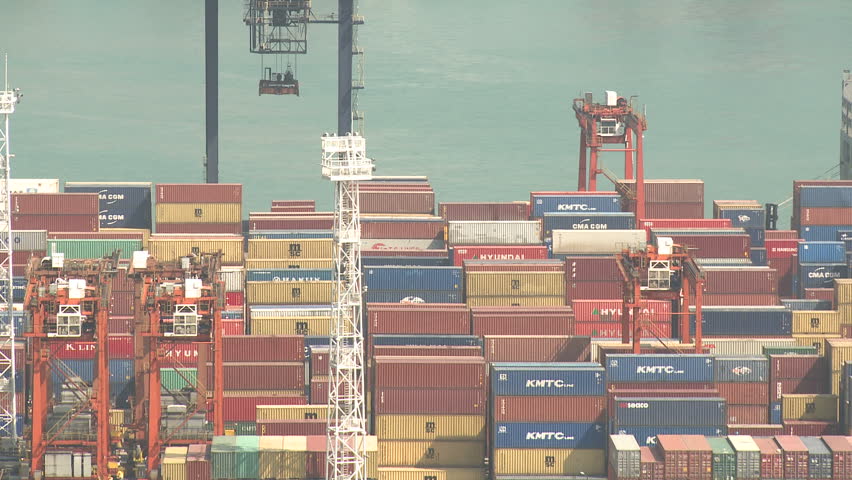 HONG KONG, CHINA - AUGUST 2012: Overlooking Vast Container Port. Shot
