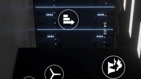 Animation of data processing icons overlaying statistics in server room environment. Technology, analytics, network, information, digital, futuristic - Powered by Shutterstock - Get 15% off with code: PIKWIZARD15