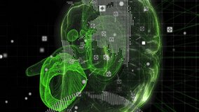 Green digital brain with data and network connections over world map animation. Technology, artificial intelligence, futuristic, innovation, global - Powered by Shutterstock - Get 15% off with code: PIKWIZARD15