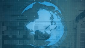 Animation of globe, graph, circuit board pattern and changing numbers over data server system. Digital composite, multiple exposure, globalization, report, data center, networking and technology. - Powered by Shutterstock - Get 15% off with code: PIKWIZARD15