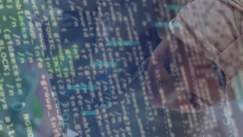 Animation of graphs, computer language, woman cutting and smelling flower from plant. Trading board, digital composite, report, business, stock market, coding and gardening concept. - Powered by Shutterstock - Get 15% off with code: PIKWIZARD15