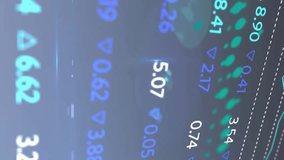 Animation of multicolored trading board, graphs and globe with lens flares over black background. Digitally generated, hologram, illustration, report, business, stock market and globalization concept. - Powered by Shutterstock - Get 15% off with code: PIKWIZARD15