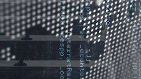 Animation of world map and coding data processing over computer server room. Data, network, business, digital interface and global communication, digitally generated video. - Powered by Shutterstock - Get 15% off with code: PIKWIZARD15