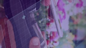 Animation of financial data processing over people using payment terminal. global business, finances, data processing and digital interface concept digitally generated video. - Powered by Shutterstock - Get 15% off with code: PIKWIZARD15