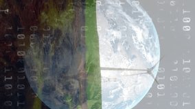 Animation of binary coding data processing over globe and landscape. global environment, computing, data processing and digital interface concept digitally generated video. - Powered by Shutterstock - Get 15% off with code: PIKWIZARD15
