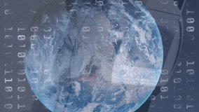 Financial data processing over globe against close up of person's hand using a card machine. Digital payment technology concept - Powered by Shutterstock - Get 15% off with code: PIKWIZARD15