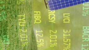 Animation of financial data over solar panels. Finance, economy, green energy, eco power and technology concept digitally generated video. - Powered by Shutterstock - Get 15% off with code: PIKWIZARD15