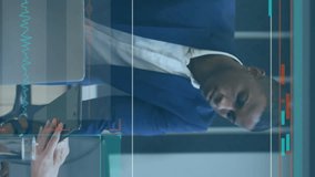 Animation of digital screen with data over diverse coworkers in office. Business, network, communication, finance and data concept digitally generated video. - Powered by Shutterstock - Get 15% off with code: PIKWIZARD15