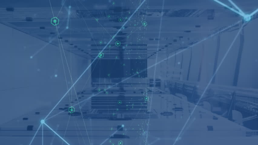 Animation of moving shapes over server room. Global business and digital interface concept digitally generated video. - Powered by Shutterstock - Get 15% off with code: PIKWIZARD15