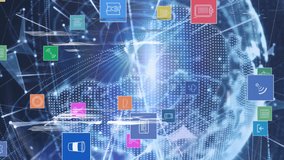 Network of multiple digital icons over light trails on globe against blue background. global networking and technology concept - Powered by Shutterstock - Get 15% off with code: PIKWIZARD15