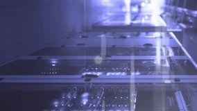 The animation depicts a computer interface processing and programming data. The computer script programming is shown as a series of glowing spots and prism processing digital data flowing through a - Powered by Shutterstock - Get 15% off with code: PIKWIZARD15