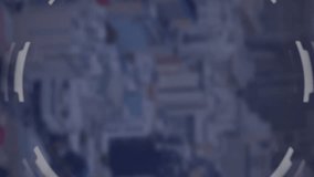 Animation of round scanner and interface with data processing against aerial view of cityscape. Computer interface and business technology concept - Powered by Shutterstock - Get 15% off with code: PIKWIZARD15