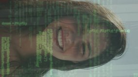 Animation of financial data processing over woman on beach. Global holiday, finance, computing, connections and data processing concept digitally generated video. - Powered by Shutterstock - Get 15% off with code: PIKWIZARD15