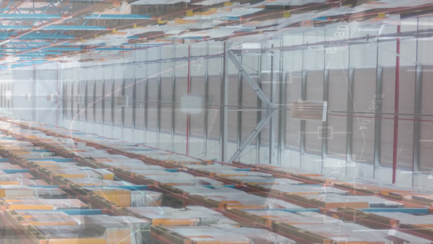 Animation of financial data processing over warehouse. global business, data processing, digital interface, technology and shipping concept digitally generated video. - Powered by Shutterstock - Get 15% off with code: PIKWIZARD15