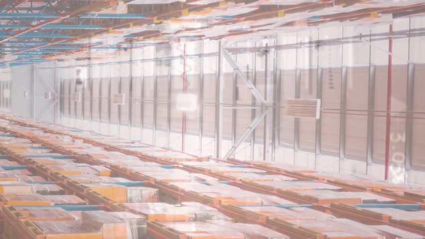 Animation of financial data processing over warehouse. global business, data processing, digital interface, technology and shipping concept digitally generated video. - Powered by Shutterstock - Get 15% off with code: PIKWIZARD15
