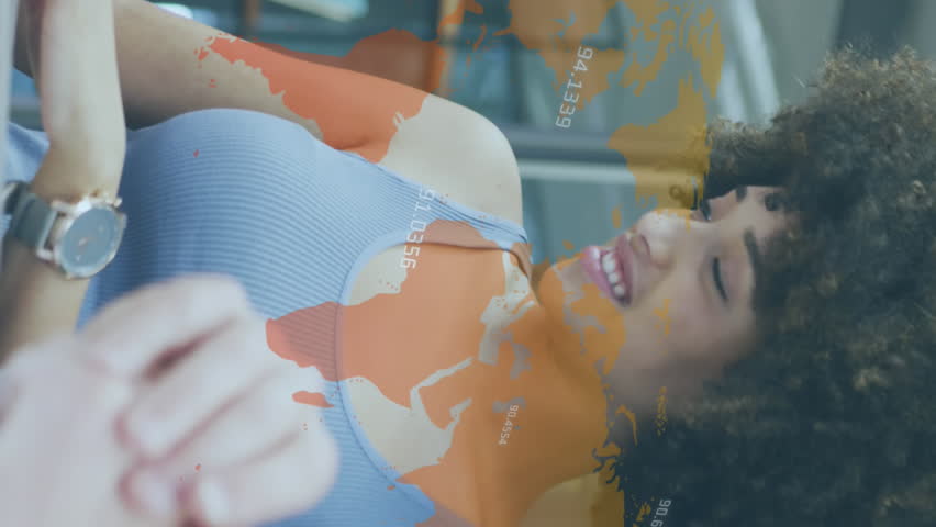 Animation of financial data processing and world map over diverse business people in office. Global business, finance, computing and data processing concept digitally generated video. - Powered by Shutterstock - Get 15% off with code: PIKWIZARD15