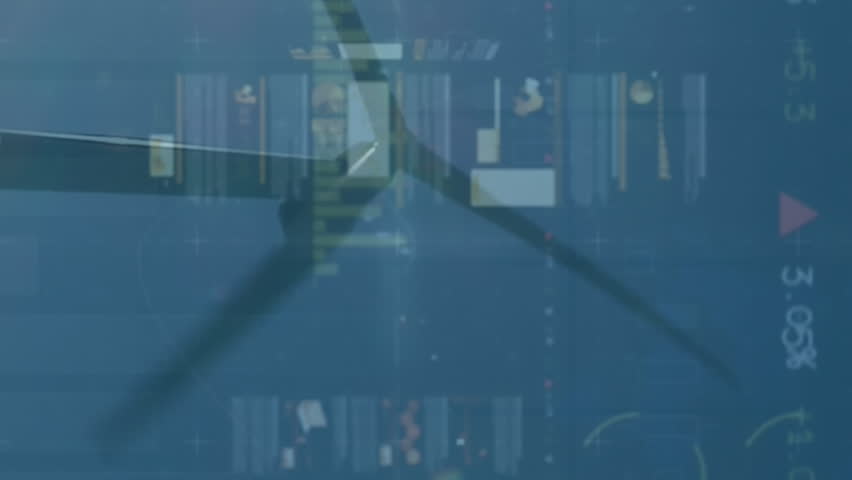 Animation of media icons over data processing and wind turbine. Global business, ecology and digital interface concept digitally generated video. - Powered by Shutterstock - Get 15% off with code: PIKWIZARD15