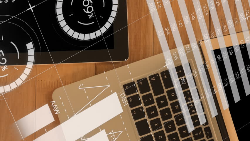 Animation of financial data processing over laptop and tablet on desk. digital interface, global finance and business concept digitally generated video. - Powered by Shutterstock - Get 15% off with code: PIKWIZARD15