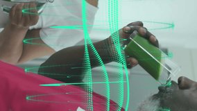 Animation of data processing over senior african american couple drinking healthy drink. senior home hangout and digital interface concept digitally generated video. - Powered by Shutterstock - Get 15% off with code: PIKWIZARD15