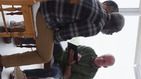 Animation of brain over diverse group of seniors talking. senior home hangout and digital interface concept digitally generated video. - Powered by Shutterstock - Get 15% off with code: PIKWIZARD15