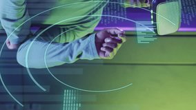 Animation of data processing over african american male worker with vr headset in server room. Global business, security and digital interface concept digitally generated video. - Powered by Shutterstock - Get 15% off with code: PIKWIZARD15