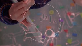 Animation of Covid 19 coronavirus cell spinning, scope scanning with Welcome Back To School over schoolboy with tablet. Education back to school coronavirus pandemic concept digitally generated image. - Powered by Shutterstock - Get 15% off with code: PIKWIZARD15