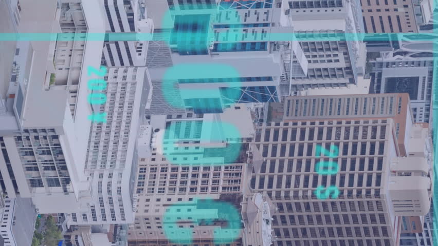 Animation of icons and data processing over cityscape. Global business, digital interface, finances, computing and data processing concept digitally generated video. - Powered by Shutterstock - Get 15% off with code: PIKWIZARD15