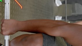 Animation of graph processing data over diverse lifting barbells at gym. Fitness, exercise, strength, data, digital interface and technology digitally generated video. - Powered by Shutterstock - Get 15% off with code: PIKWIZARD15