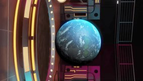 Animation of spinning globe over cyber room. Abstract background, technology, retro and gaming, digitally generated video. - Powered by Shutterstock - Get 15% off with code: PIKWIZARD15