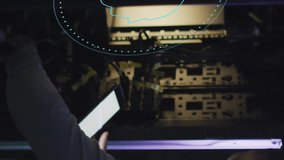 Animation of brain network in circular scanner and chat icons over male server technician. Data, digital interface, connection, processing and artificial intelligence, digitally generated video. - Powered by Shutterstock - Get 15% off with code: PIKWIZARD15