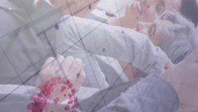 Animation of a digital interface with graphs and statistics and Coronavirus cells spreading over a group of businesspeople. Covid-19 coronavirus technology interface concept digitally generated - Powered by Shutterstock - Get 15% off with code: PIKWIZARD15