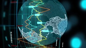 Animation of financial data processing over globe on black background. Global finance, business, connections, computing and data processing concept digitally generated video. - Powered by Shutterstock - Get 15% off with code: PIKWIZARD15