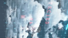 Animation of glowing QR code with red neon elements and data processing with clouds on sky in the background. Global online security data technology concept digitally generated image. - Powered by Shutterstock - Get 15% off with code: PIKWIZARD15