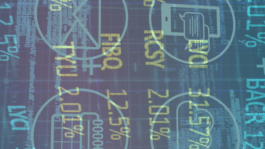 Digital animation of stock market data processing against digital icons on blue background. global finance and business concept - Powered by Shutterstock - Get 15% off with code: PIKWIZARD15