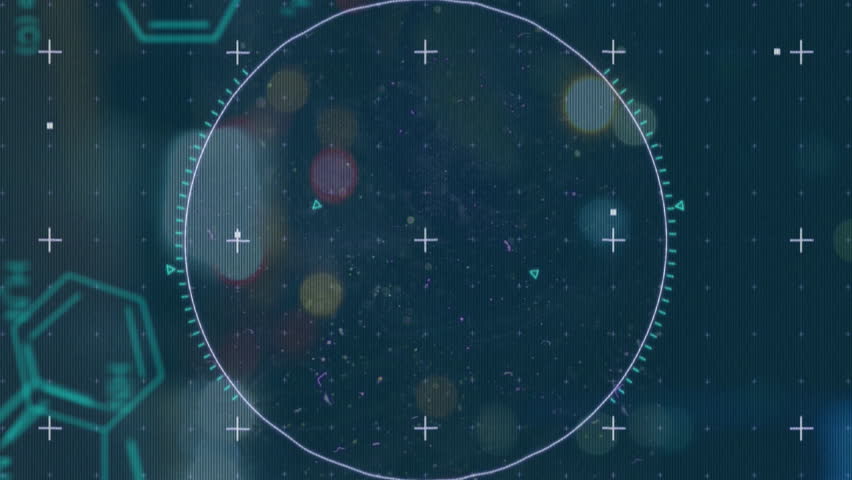 Animation of scope scanning and chemical structural compounds data processing in background. Digital interface global science, connection and communication concept digitally generated video. - Powered by Shutterstock - Get 15% off with code: PIKWIZARD15